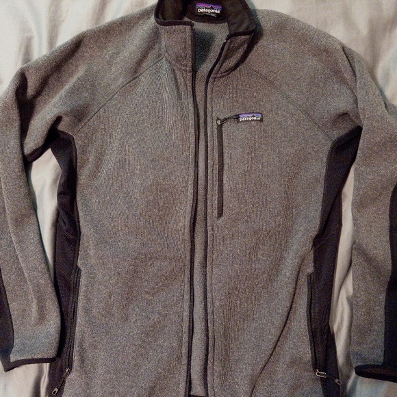 Better Sweater Full Zip Jacket Heathered Grey Black Fleece EUC